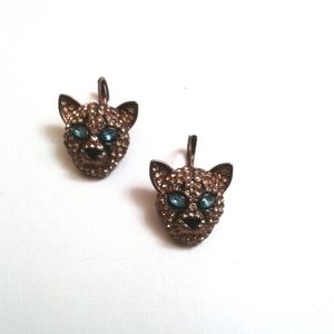 CAT PENDANTS Set of 2 Metal W/Rhinestones